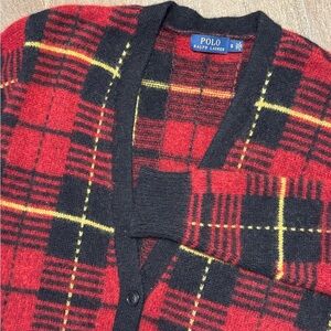 Polo Ralph Lauren Red Plaid Tartan Boyfriend Cardigan Women’s Size Small